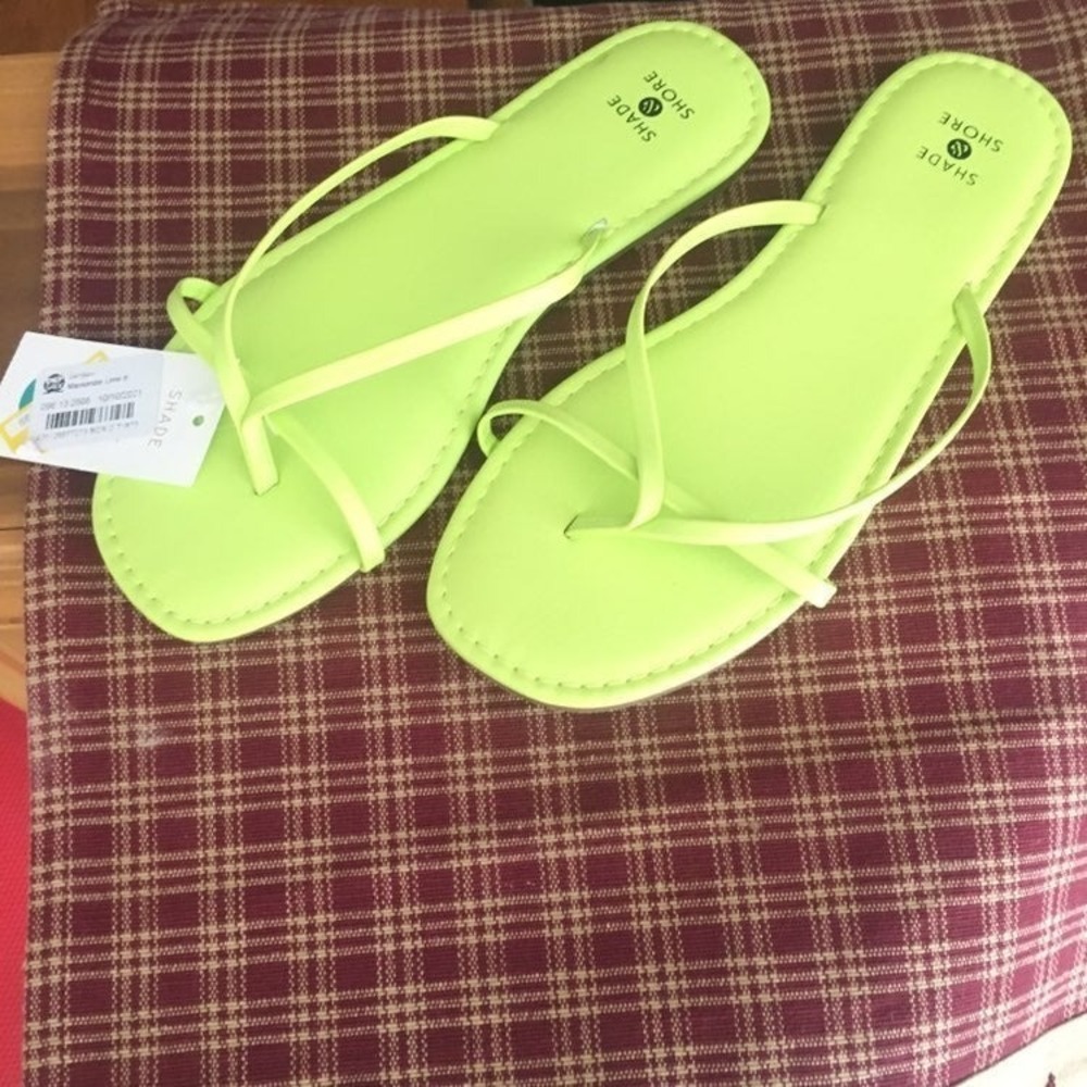 Shade & Shore Mackenzie Sandals Womens 10 Green NEW Strappy Flat Flip Flop
